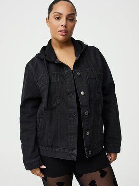 Torrid Relaxed Hooded Denim Trucker Jacket – Black – Size 4 - 4X (NWT)
